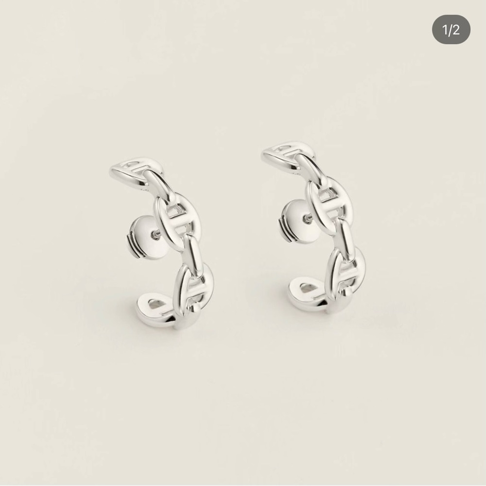 Authentic Hermes Sterling Silver Chain de Ancre Earrings BRAND NEW